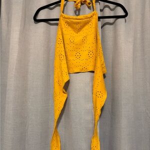 Yellow Halter Top with Eyelet Design